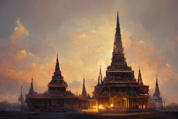 Temple or Wat with sunset