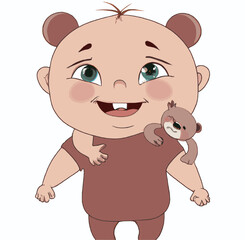 Obraz premium Digital art illustration of a child and her teddy bear