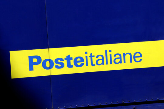 Side of a courier truck of the Italian Post Office (Poste Italiane)