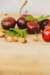 comida, fresas, cerecas, fruta, huesos, hierbabuena, rojo