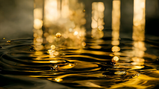 Color Surface Of The Water As Background, 3d Illustration, Gold Water