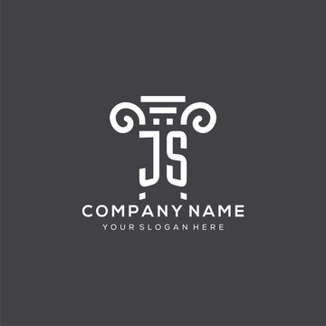Monogram JS logo for law firm with pillar icon in modern and creative geometric style
