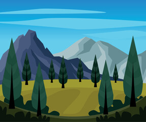 mountains and pines landscape