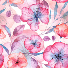 Square seamless pattern with soft vintage watercolor flowers. Wallpapers and wrapping paper design in high resolution