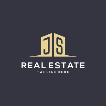 Monogram JS logo for construction with simple building shape icon design