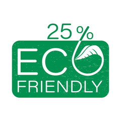 Eco Friendly Green Stamp. 25% percentage original quality sign vector art illustration with leaf for label or sticker. Eco friendly ancient icon. Organic plant symbol.
