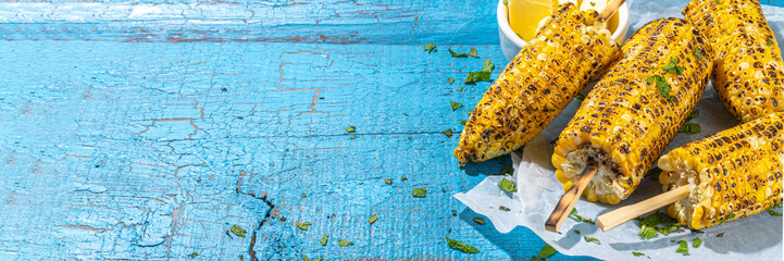 Sweet corn grilled with butter, cheese, cilantro and herbs. Vegetarian, healthy, clean eating...