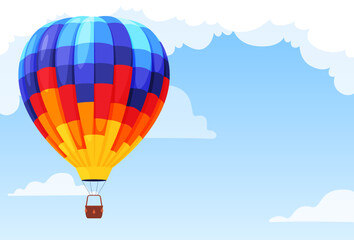 Naklejka premium Colorful beautiful hot air balloon on the background of the sky with clouds. Vector illustration