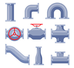 Water pipes with faucets. Water and liquid pumping. Technical equipment for water stations. Vector illustration