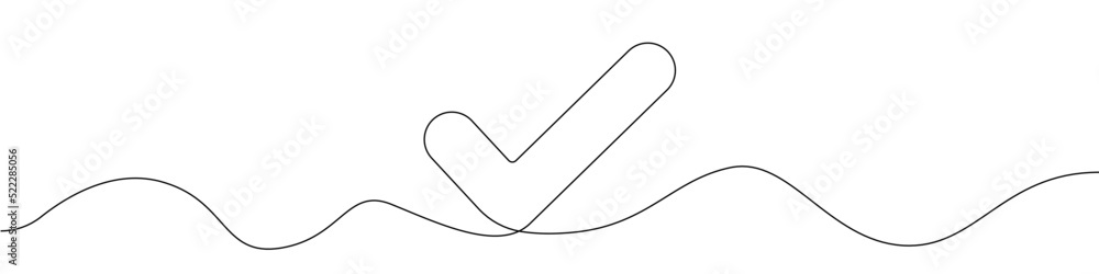 Poster check mark icon line continuous drawing vector. one line check mark icon vector background. check ma