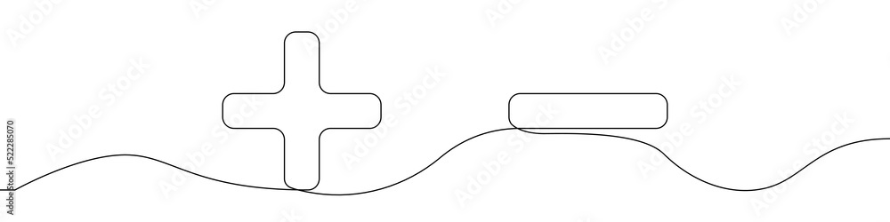 Poster plus and minus icon line continuous drawing vector. one line plus and minus icon vector background. 