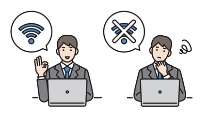 ワイファイを使う男性　PC　ノートパソコン