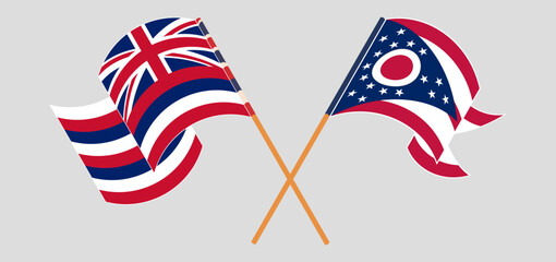 Crossed and waving flags of The State Of Hawaii and the State of Ohio