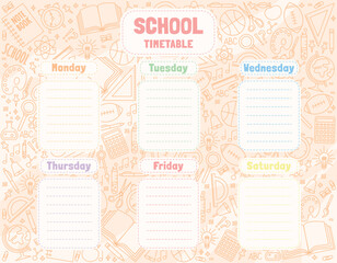 School timetable drawn by hand with school objects