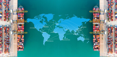 Global network coverage world map import-export, Network logistics partnership connection busiest...