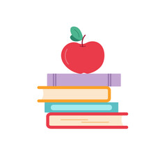 Books and apple. School design. Vector illustration