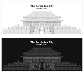 Layered editable vector illustration outline of ancient royal palace in the forbidden city,Beijing,china.