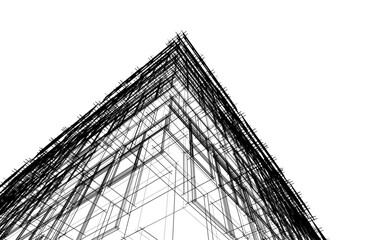 Architecture building 3d drawing vector illustration