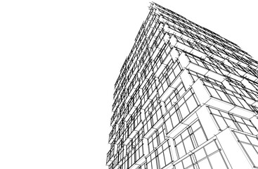 Architecture building 3d drawing vector illustration