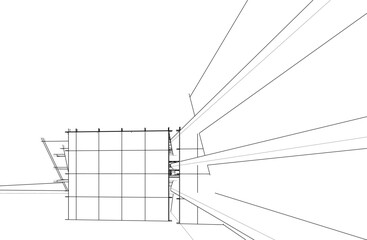 Architecture building 3d drawing vector illustration