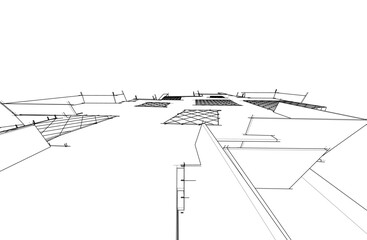 Architecture building 3d drawing vector illustration