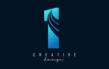 Creative number 1 logo with leading lines and road concept design. Number with geometric design.