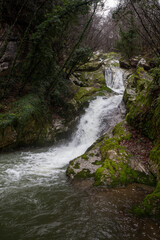 Fototapeta na wymiar carpinone waterfall in molise italy with schioppo and carpino