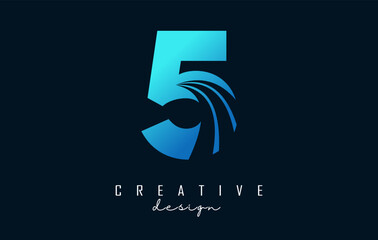 Creative number 5 logo with leading lines and road concept design. Number with geometric design.