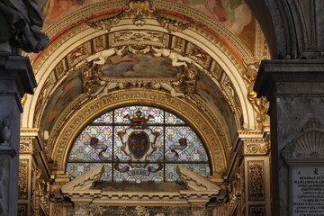 Obraz premium Santa Maria del Popolo Church Interior Detail with Stained Glass Window in Rome, Italy