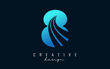 Creative number 8 logo with leading lines and road concept design. Number with geometric design.