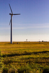 Fototapeta premium A wind generator in the north of Kazakhstan near the village of Novonikolskoye, the front and background blur