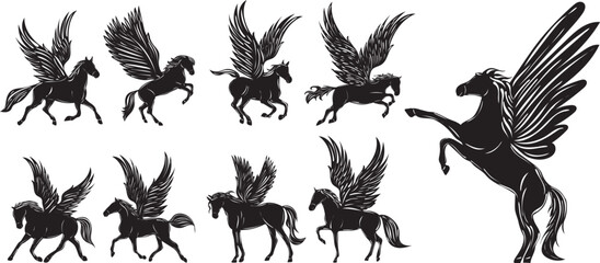 Pegasus silhouette on white background isolated, vector