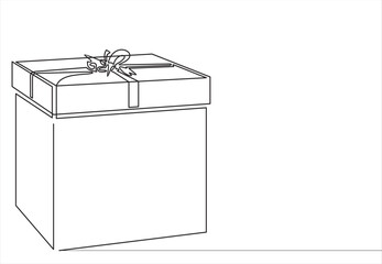 Continuous line drawing. Gift box with bow. Holiday surprise.