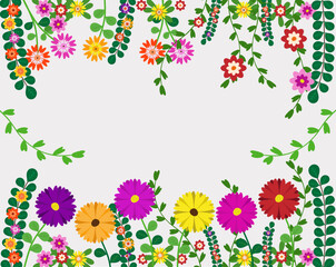 Different, colorful hand-drawn flowers element vector, floral background, vivid colors.