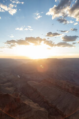 Desert Rocky Mountain American Landscape. Cloudy Sunny Sunset Sky. Grand Canyon National Park, Arizona, United States. Nature Background
