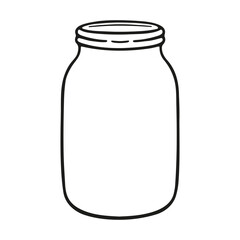 Hand drawn mason jar. Glass container. Empty kitchen pot with lid. Contour sketch