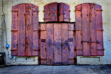 Old Building with Iron Metal Shutters for Fire Protection