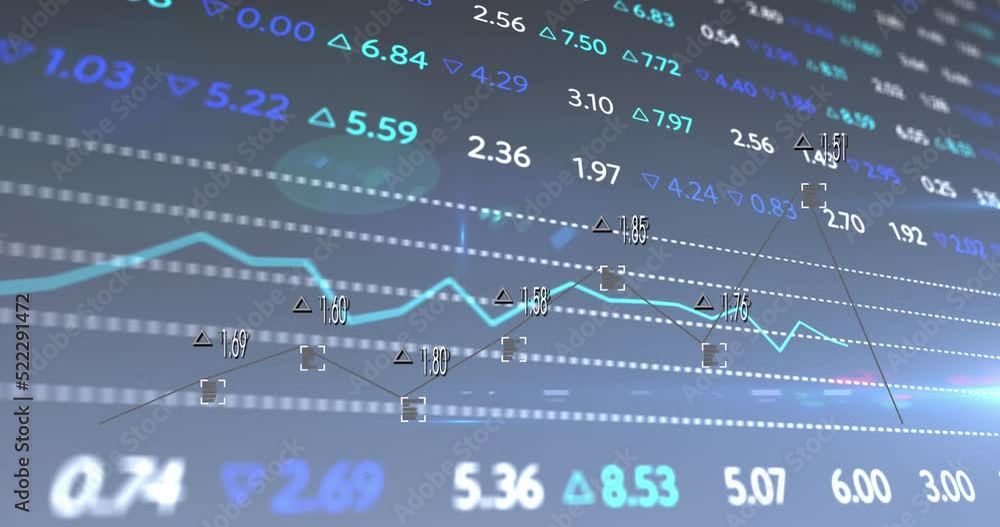 Poster animation of graphs, numbers and financial data on digital screen