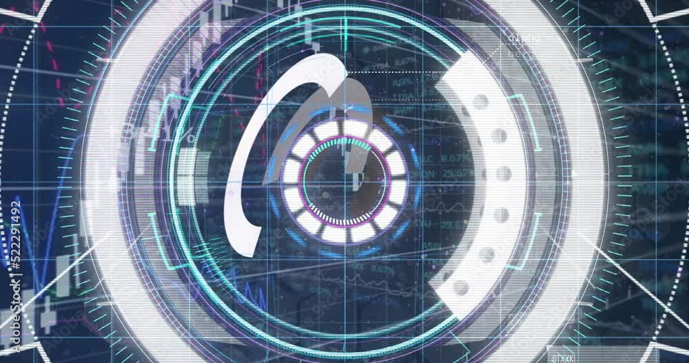 Poster animation of graphs, processing circle and glitch on digital screen