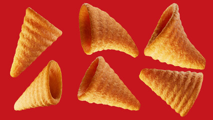 Crispy corn snack. Cone crispy. isolated on  background. 3d illustration