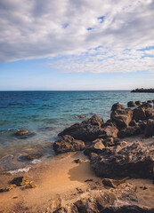 Natural background of the colorful sky at sunset and beautiful water reflection. Sea views. Sea landscape