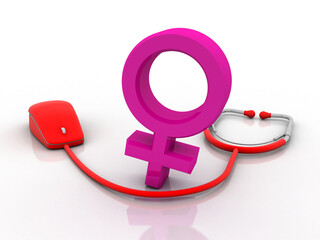 3D rendering Gender symbols of woman with mouse connected stethoscope 
