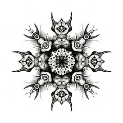 Black mandala drawing on white background
