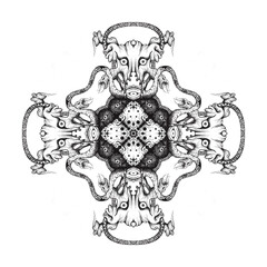 Black mandala drawing on white background