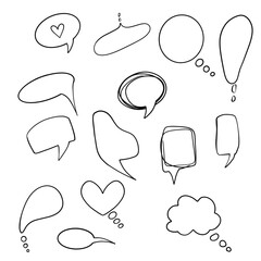 Outline speech bubbles. Doodle speech balloon sketch hand drawn scribble bubble talk cloud comic line retro shouting shapes vector set