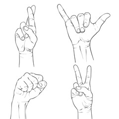 Hand Signs Black and White Pen Drawing