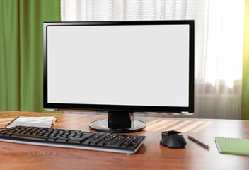 Personal computer on the table at home. Workplace.