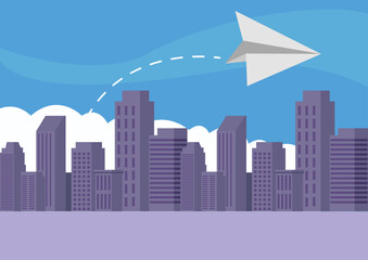 Obraz premium paper airplane on the city