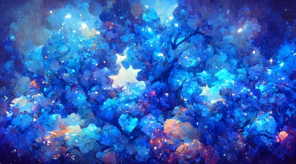 Fototapeta na wymiar Shiny blue background with starcolor raining down 