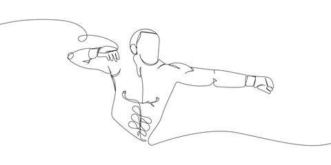 Mixed martial arts fighter one line art. Continuous line drawing boxing, fight gloves, battle, MMA, strength, competition, fights without rules, sport.